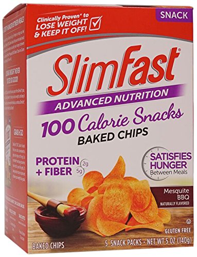 Slim Fast Advanced Potato Baked Crisps Snacks, Mesquite BBQ - 1 Ounce Bag, Pack of 5