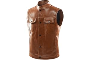 NAVEKULL Men's Leather Motorcycle Vest Black Vintage Riding Biker Faux Leather Vests with 5 Pockets