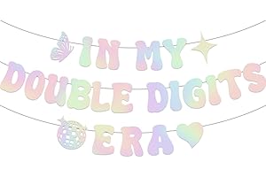 M AMFEOV In My Double Digits Era Banner, NO-DIY 10 Year Old 10th Birthday Girl Banner, Its A Girl Garland for Birthday Party Decorations, Per-strung Hot Laser Girls Birthday Banner