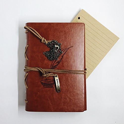 Classic Refillable Writing Journal (Medieval Quill Embossing) - Vintage Leather (PU) Design - Includes Extra Refill Paper (Lined)