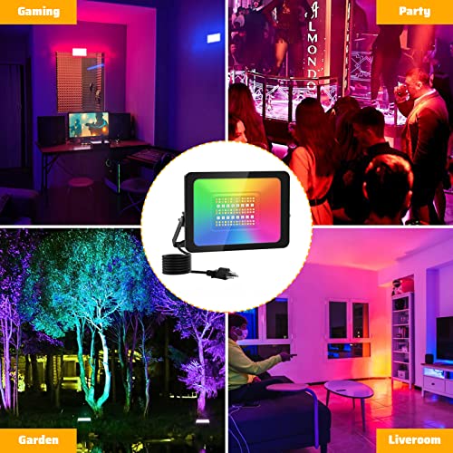 50W Reflectores Led Exteriores RGB Intelligentes Wifi, compatible con Alexa, Lampara Luces RGB de Colores con Remote y Soporte de Espiga, Equivalente 500W, Para Fiesta Jardin Halloween Nadvida
