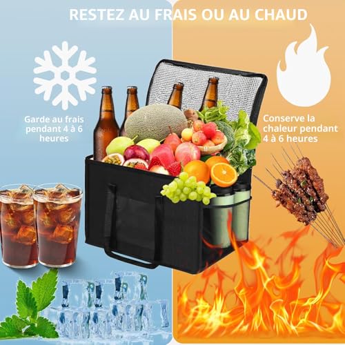 JINGTOPS Insulated Bag 50 Litres Large Foldable Car Cooler Bag for Barbecue, Camping, Picnic, Shopping, 45 x 31 x 36 cm