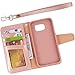 Arae Case Compatible for Samsung Galaxy S6 - [Wrist Strap] Flip Folio [Kickstand Feature] PU leather wallet case with ID&Credit Card Pockets (rosegold)