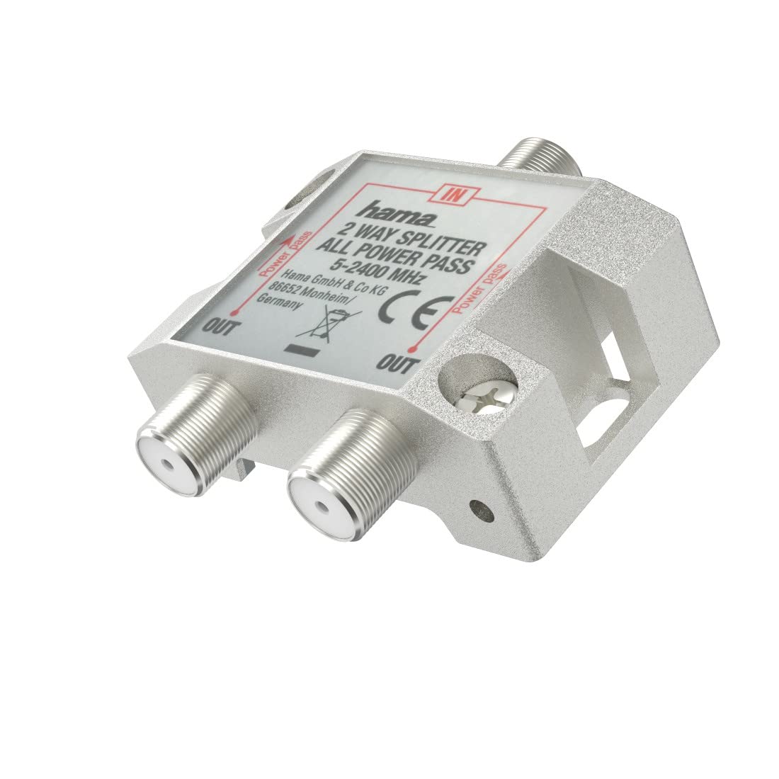 Hama Satellite Splitter Adapter, 2 Way F Plug, Fully Shielded, Total Protection, 10 Year Warranty, Silver
