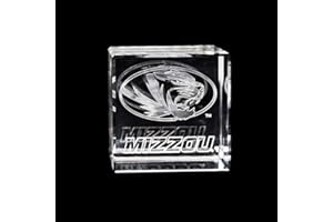 Fan Frenzy Gifts Optical Crystal Cube Officially Licensed Glass Cube Decoration with Laser-Engraved Logo | 60x60x60mm Home Office Decor & Paperweight, (University of Missouri)