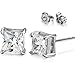 Chryssa Youree 18k White Gold Plated CZ Cubic Zirconia Square Princess Cut 8mm Studs Earrings - Mens Womens Children Fashion Jewelry, Bridesmaid Groomsmen Gifts (ED-68) (8mm)