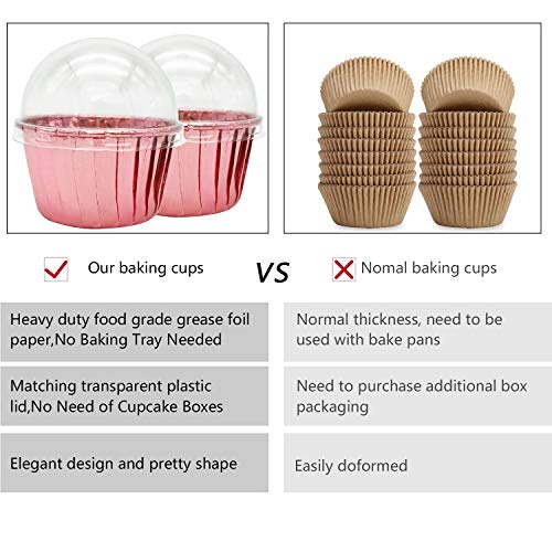 Cupcake Liners with Dome Lids 100Pack,FreeAir 3.5Oz Mini Foil Baking