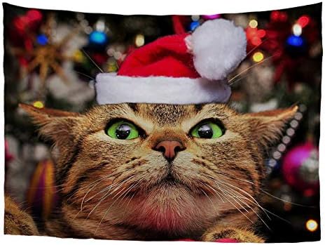 Hugs Idea メリークリスマステーマタペストリー 可愛らしいアニマルペットプリント 壁掛け お祝い リビングルーム ベッドルームの装飾 Xl 90 55x108 27 Inches
