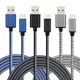 Power-7, USB Type C Cable 6-Feet, Strong Nylon Braided Fast Charge/Sync Long Charging Cord for LG G6 G5, Samsung Galaxy S8/S8+ Plus,Moto Z,Google Pixel,HTC U Ultra/Play,More (Black/White/Blue) 3-Pack
