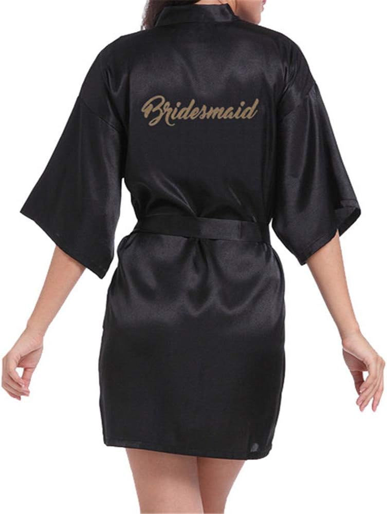 Women Kimono Robes Satin Dressing Gown Short Bridal/Bridesmaid Robe Nightwear Oblique V-Neck