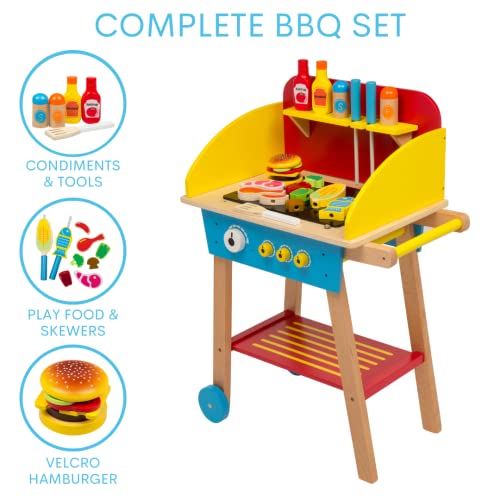 Cook 'N Grill Wood Toy BBQ Set Includes Pretend Play Wooden Barbeque