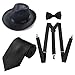 ZeroShop Men's Roaring 1920s Set Manhattan Fedora Hat,Y-Back Suspenders & Pre Tied Bow Tie, Gangster Tie & Fake Mustache (OneSize, Z-Black)