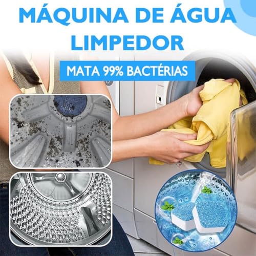 Kit 20 Pastilhas Efervescentes para Limpeza de Máquina de Lavar – Limpeza Profunda Antibacteriana, Remove Mau Cheiro e Resíduos – Fácil de Usar – Compatível com Tampa Frontal e Superior