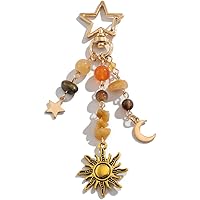 PUCAPOCO Sun Moon Star Keychain Y2k Aesthetic Boho Hippie Keychain Crystal Beads Bag Purse Charms for Handbags Thanksgiving F
