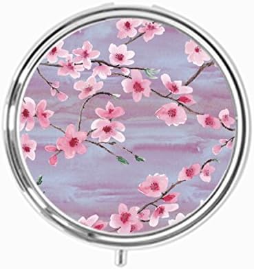 Udoosun Beautiful Cherry Blossom Flowers Custom Personlized Round Tablet Medicine Pocket Purse Travel Pill Vitamin Decorative Box Case Holder