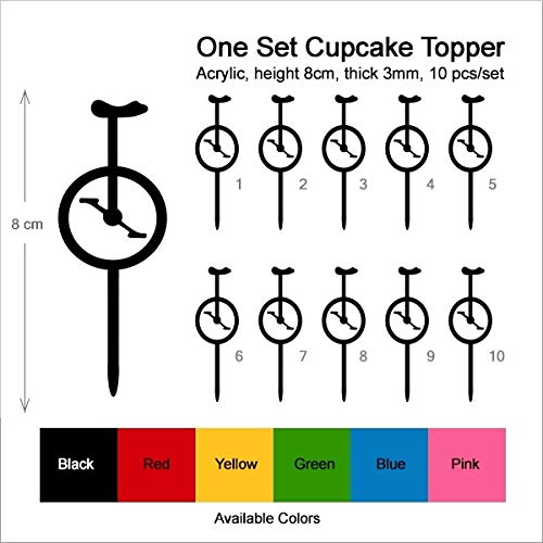 TA1175 Circus Unicycle Silhouette Party Wedding Birthday Acrylic Cupcake Toppers Decor 10 pcs