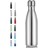 Volhoply 17oz Insulated Stainless Steel Water Bottle, Double Wall Vacuum Flask, Keeps Cold 24h & Hot 12h, Available in Packs of 1, 4, or 8(Silver,1 Pack)