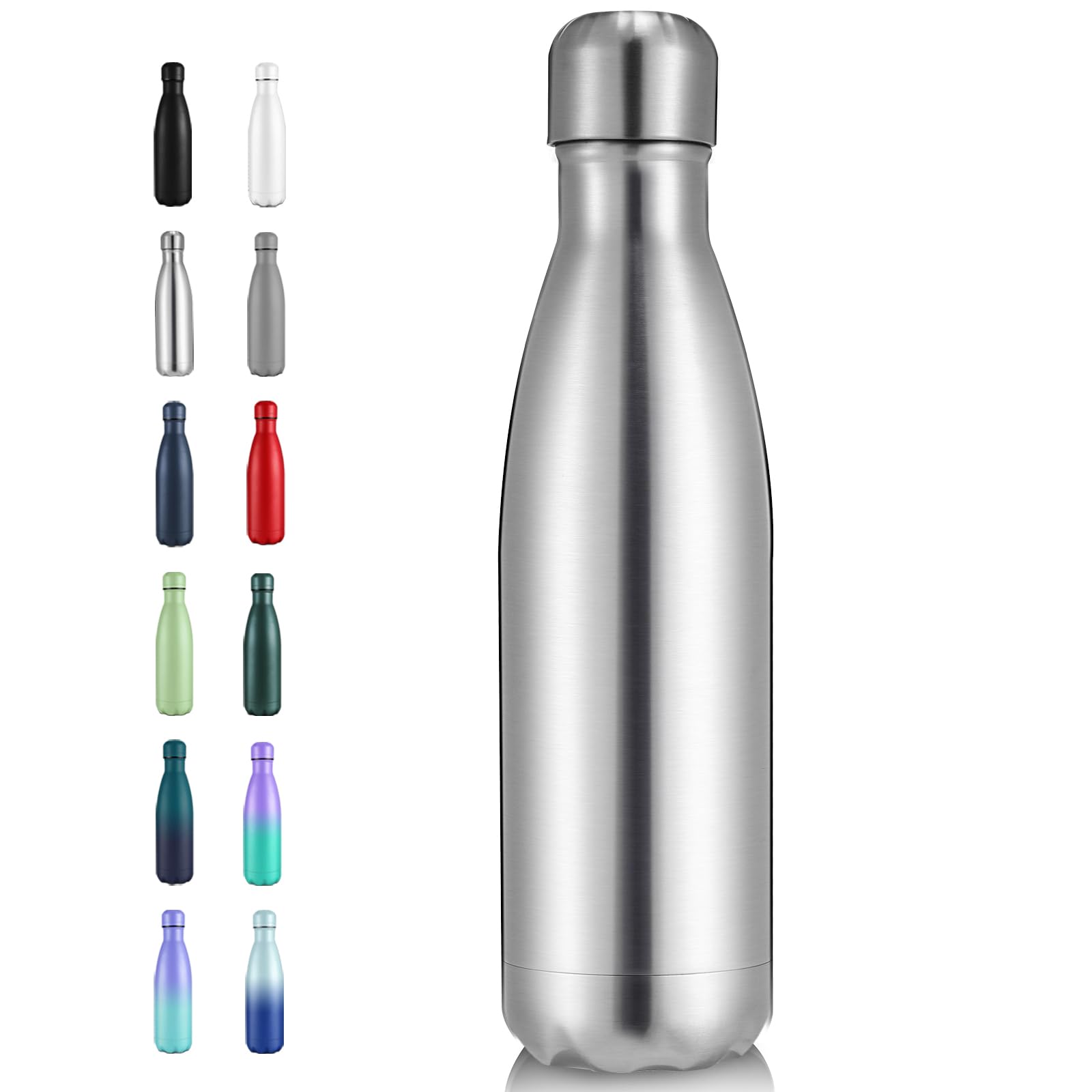 Photo 1 of Volhoply 17oz Insulated Stainless Steel Water Bottle, Double Wall Vacuum Flask, Keeps Cold 24h & Hot 12h, Available in Packs of 1, 4, 8, or 12?Silver,1 Pack