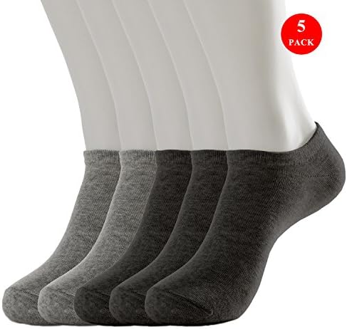 No Show Socks For Men 5 Packs - Cotton Heel Non Slip Low Cut Boat Socks Deep gray