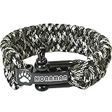 Linshanbang Paracord Survival Bracelet with Adjustable Black Stainless Steel D Shackle - Grade Type III Military Bracelet - Suitable for 8 to 9 Inch Wrists - Forest Camo