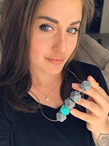 Baby Safe Teething Necklace for Mom, Silicone Teething Beads, 100% BPA Free with Designed Gift Box (Grey/Blue)