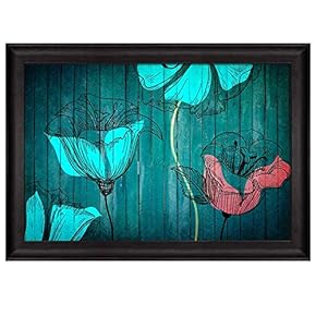 Illustration of Pink and Blue Flowers Over Teal...