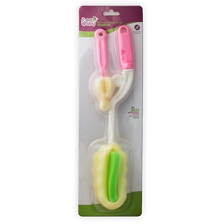 Beebaby 2 in 1 Bottle and Nipple Rotating Cleaning Sponge Brush (Pink)