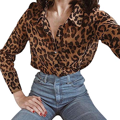 Wotryit Clearance Women Button Down Shirts Long Sleeve Leopard Casual Blouse Fashion Tops