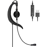 Weatwo Wired Single-Side USB Earbud with Microphone &amp; Adjustable Ear Hook | USB-A Computer Headphone for PC Laptop Computer Mac Zoom Teams Office Work, Volume Controls &amp; Mic/Speaker Mute, Lightweight
