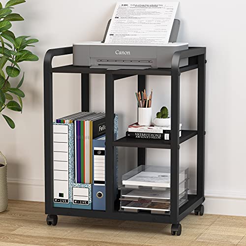 Tribesigns Mobile Printer Stand with Storage Shelves, 3Shelf Rolling