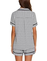 Ekouaer pijama de manga corta para dama, suave, rayas, con botones, conjunto de pijamas cortos (S-XXL)