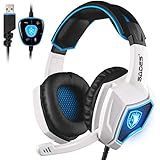 SADES Spirit Wolf 7.1 Surround Stereo Sound USB Computer Gaming Headset with Microphone,Over-the-Ear Noise Isolating,Breathing LED Light For PC Gamers (Black White)