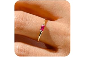 RLMOON Gold Birthstone Rings for Women Non Tarnish Gold Stackable Ring Dainty 14K Gold Plated Baguette CZ Emerald Green Gemstone Ring Personalized Jewelry Gift for Birthday Size 6-10