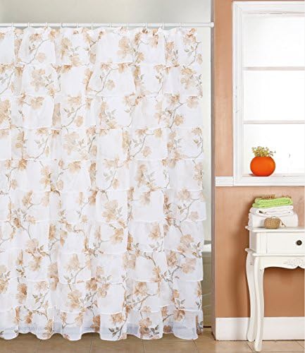 spring Home Flamenco Gypsy Ruffled Sheer Shower Curtain (Light Brown Flower)