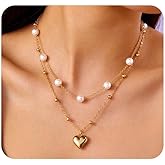 Layered Gold Puffy Heart Pearls Choker Necklaces for Women,Dainty Heart Pearl Beaded Link Chain Stacked Necklace,Statement Jewelry Accessories Gifts