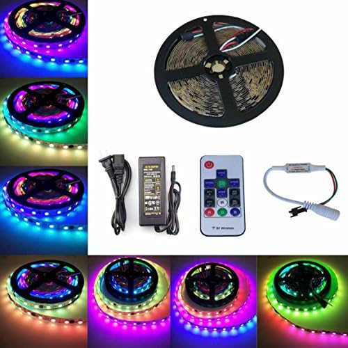 Toogod 300 Modes Magic Color RGB Strip Kit,WS2811 5050 Digital RGB Strip Light 150LED 12V Led Strip,Club Bar Party Christmas Light,16.5ft+Controller+Power (Non Waterproof Kit)