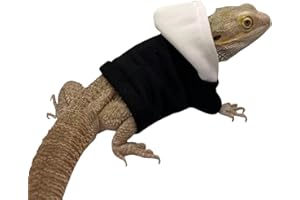 Lizards Clothes for Bearded Dragon Cotton Hoodies Leopard Gecko Costume, Reptile Hoodies Apparel for Skin Protection, Black, 