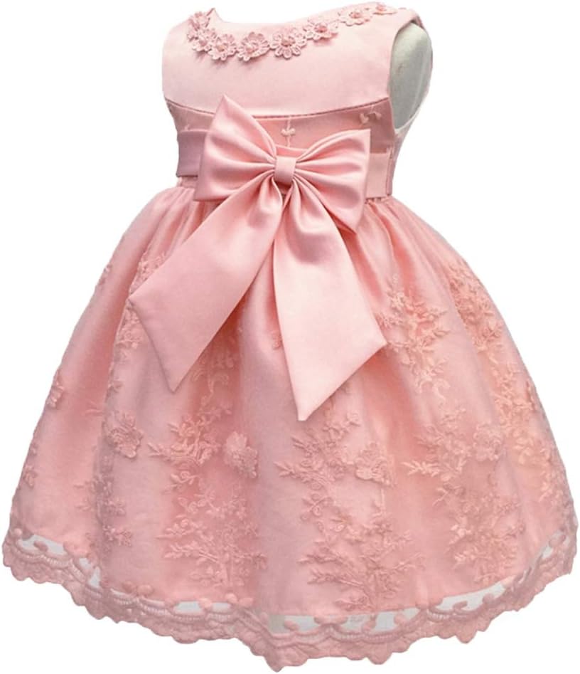 Meiqiduo Baby Girl Birthday Wedding Dress Infant Flower Girls Christening Baptism Dresses with Bowknot for NB-18months