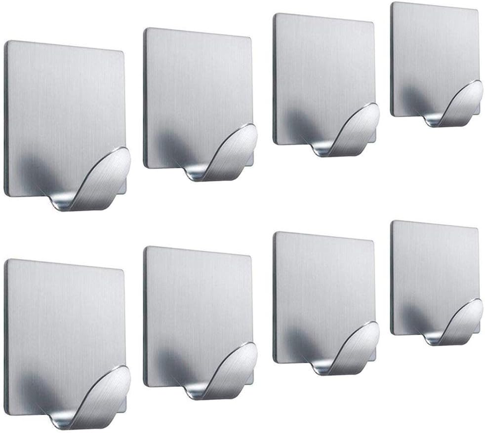 FOTYRIG Self Adhesive Hooks Strong Stick on Hooks Heavy Duty Wall Hooks Stainless Steel Hanger for Hanging Kitchen Bathroom Office Closet- Waterproof, No Drill Glue Needed 8-pack