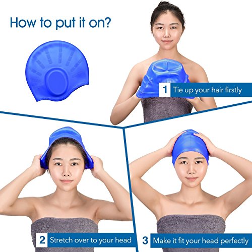 Xiaoai Swimming Cap, Waterproof Silicone Unisex Swimming Hat Long Hair Hat with Ear Cover for Women and Men for Water Sports (Blue) - Thumbnail 4