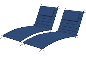 Sundale Outdoor Water-Resistant Quilted Olefin Lounge Chair Cushions Set of 2, Patio Chaise Lounger Pad with 6 Straps, Perfect for Outside Yard, Living Room (Dark Blue, 72" W x 21" D)