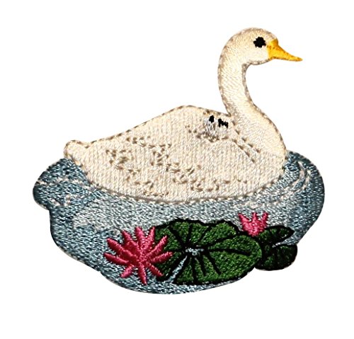 ID 0534 Goose Swimming Scene Patch Pond Duck Lake Embroidered Iron On Applique