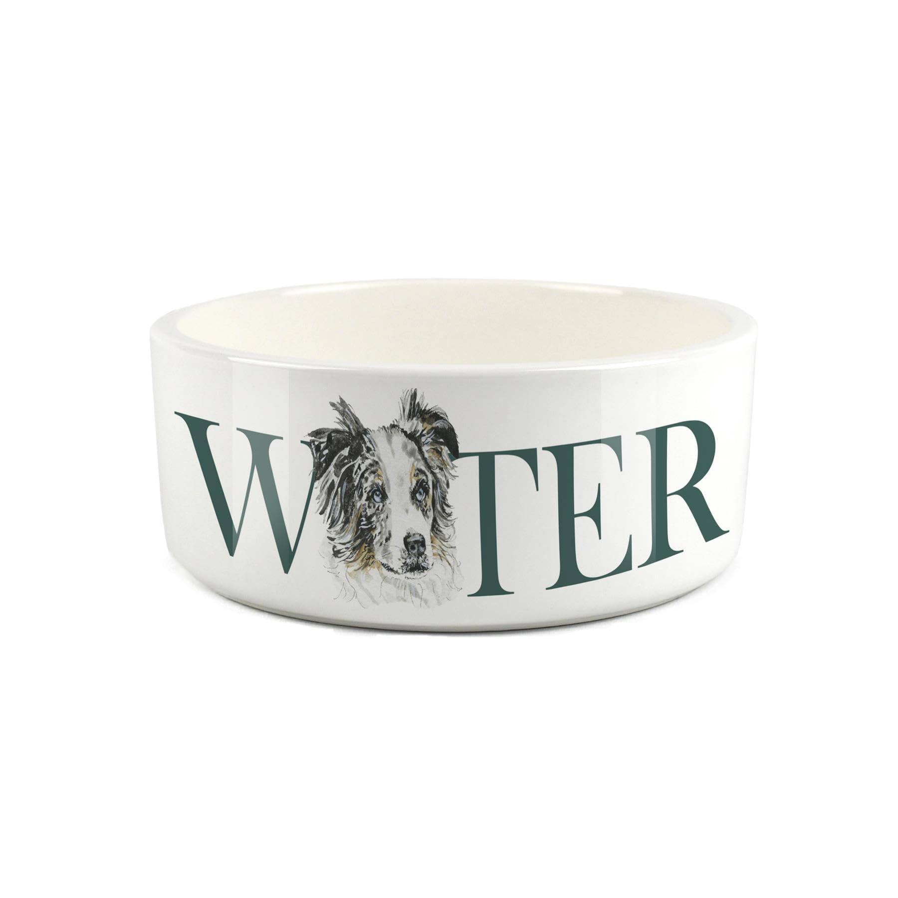 Australian Shepherd Pet Bowl - Painted Dog Portrait by Rhianon Chauncey - Large Ceramic Dog Water Bowl/Dish Gift for Dogs