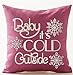 Queen's designer Season's Blessing Warm Sayings Baby It's Cold Outside Snowflake Pink Background Cotton Linen Decorative Throw Pillow Case Cushion Cover Square 18
