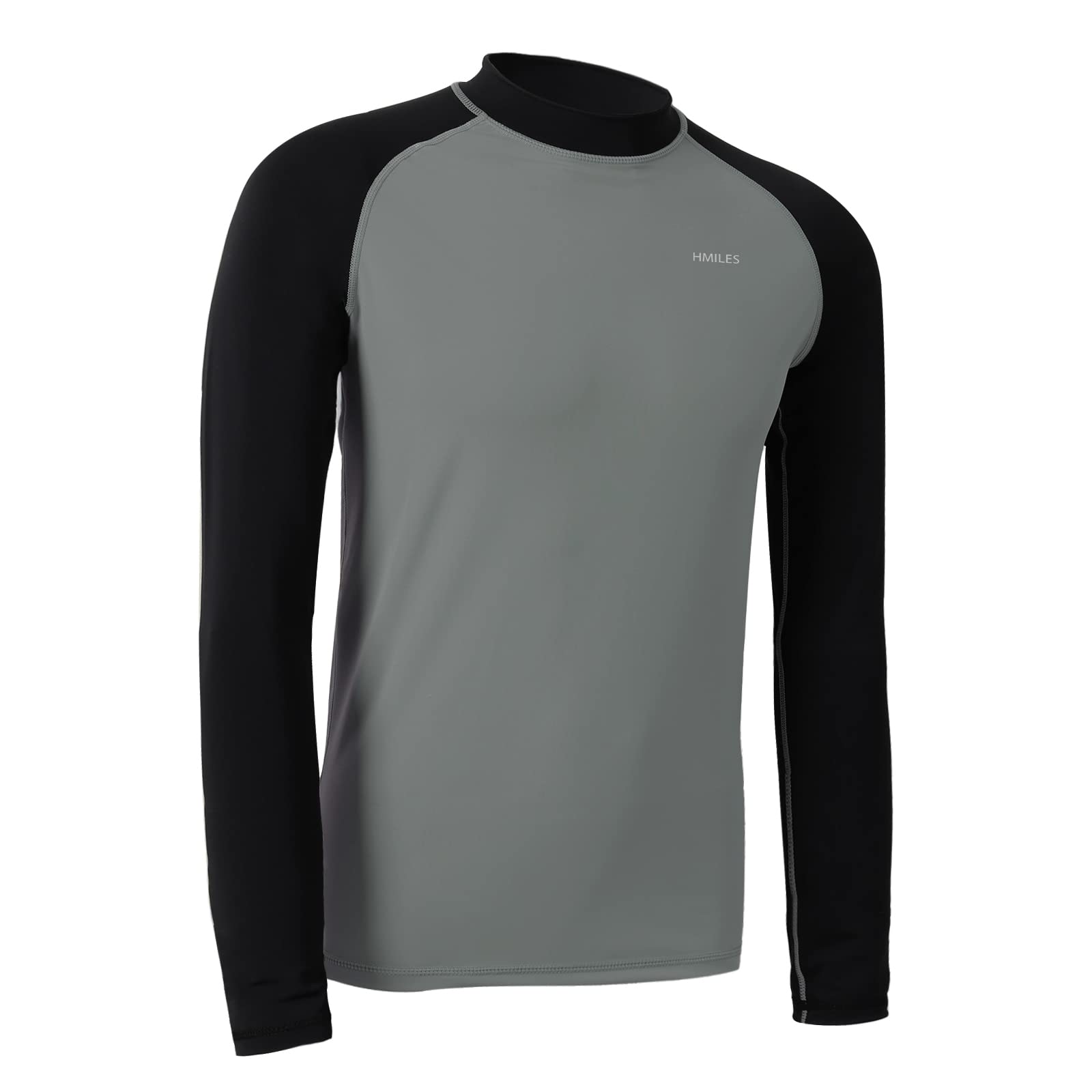H.MILES Men Long Sleeve Rashguard Baselayer UPF 50+ Rash Vest Quick Dry Swimming Tops for Surfing Snorkeling Diving, Grey, M