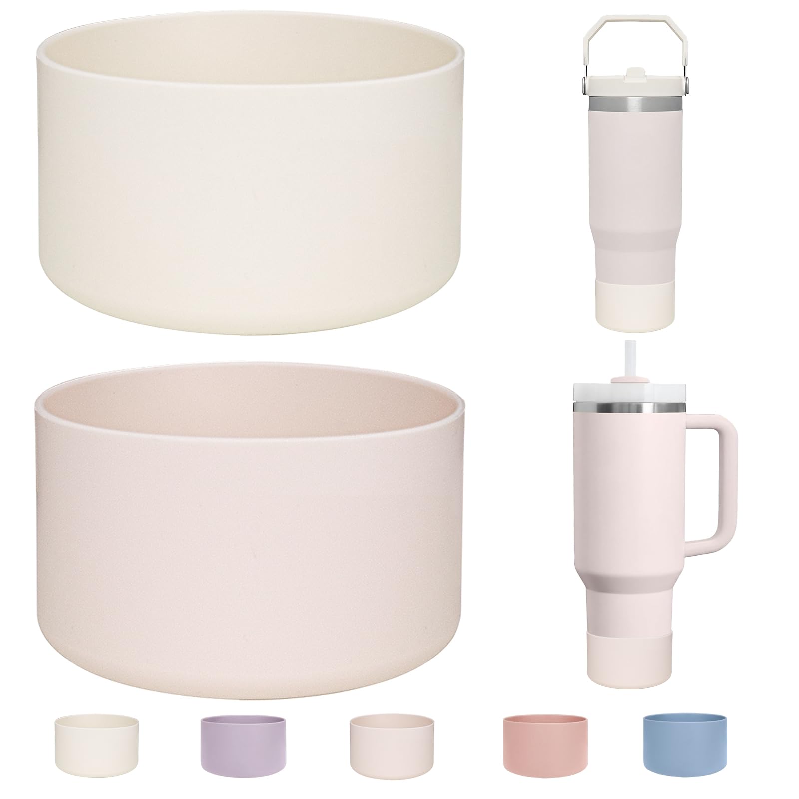 WK IEASON 2 Pcs Tumbler Bottom Protector Boot for Stanley Quencher Adventure 40oz & Stanley IceFlow 20oz 30oz and Compatible with Hydro Flask Water Bottle 12oz 21oz 24oz(Rose Quartz/Cream) — image 1
