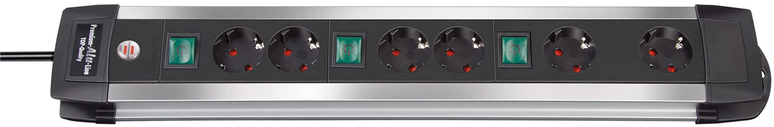 Brennenstuhl Premium Aluminium Line Extension Lead, Aluminium (with Switch and 3m Cable) – Colour: Black., black, 1391000908