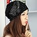 Women's Winter Hat Lace Butterfly Decorate Beanie Caps Lady Skullies Turban Cap (Black)