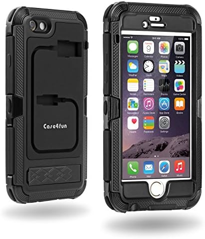[Heavy Duty] Apple iPhone 6 / 6S Case by Case4fun, [Kickstand] Rugged Armor Dual Layer Cover Shock Reduction Protection for 4.7 Inch Phones - Built-in Screen Protector - Black