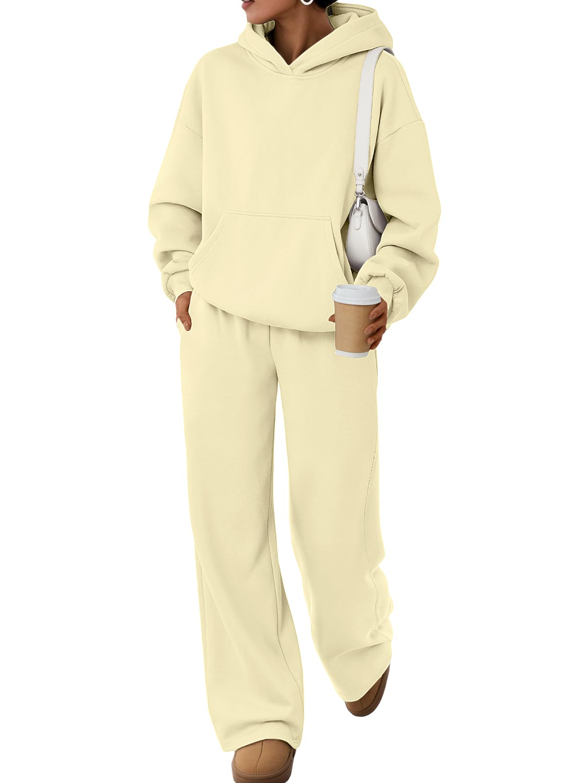 Photo 1 of ***JUST THE SWEATSHIRT***** Trendy Queen 2 Piece Lounge Sweat Sets Plus Size Fall Fashion Matching Sweatsuits Wide Leg Pants Travel Outfit Winter Clothes LightYellow M 